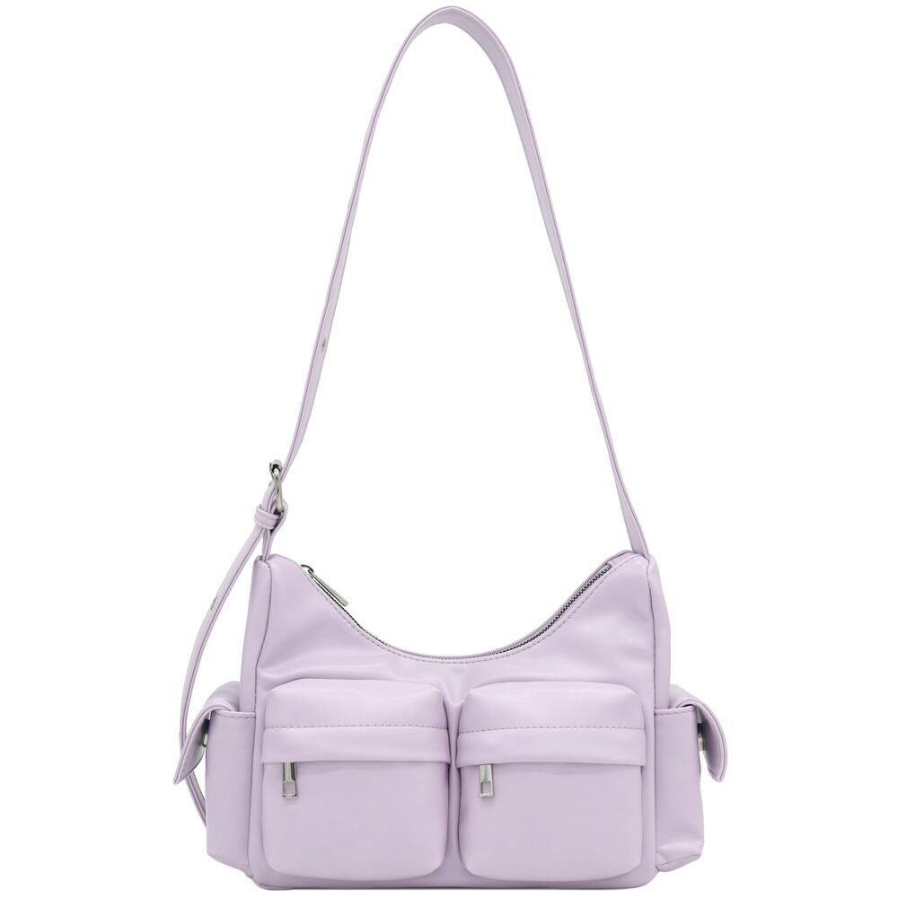 5720 PU Leather Multiple Cargo Pockets Shoulder Bag Hobo Lavender - Picture 1 of 6